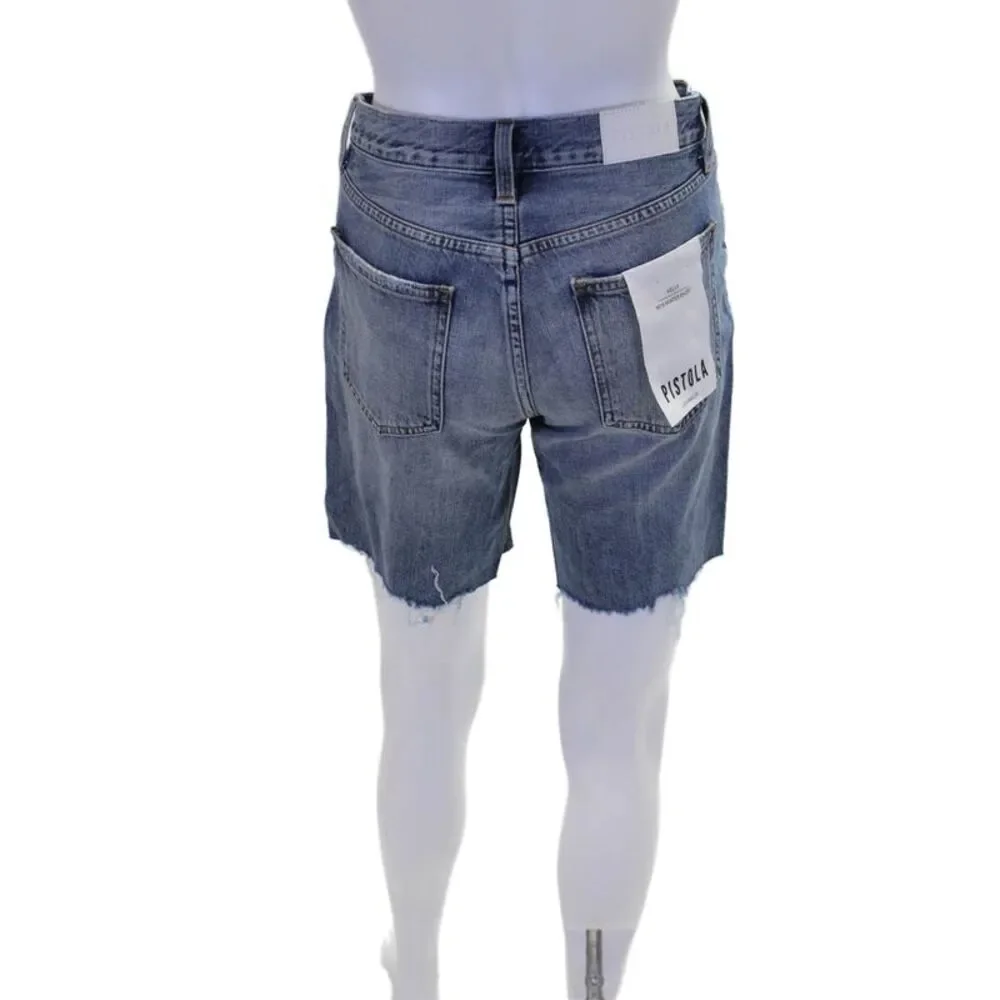 Pistola Womens Cotton Distressed Hem Five Pocket Denim Shorts Blue Size 24